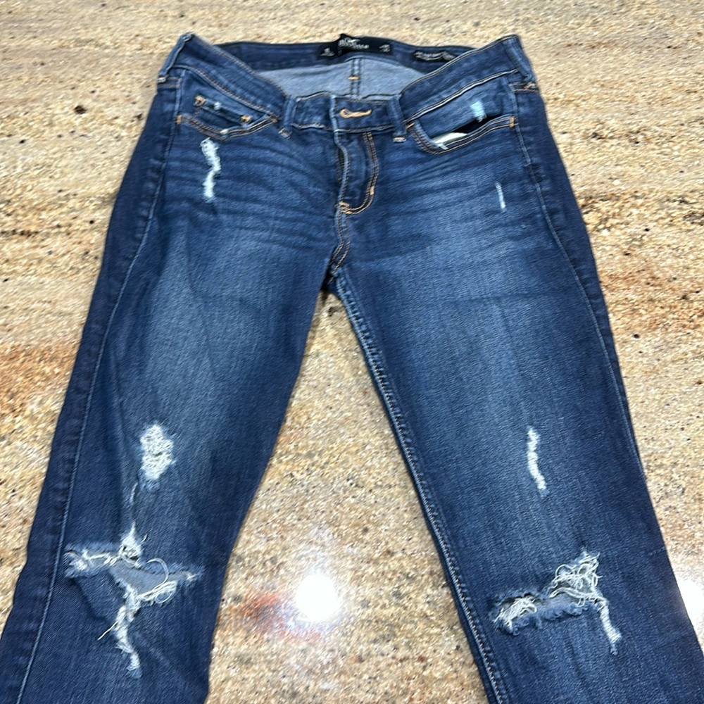 Dark denim jeans with frayed bottoms size 1Long